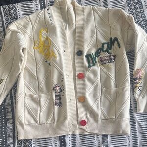 Cream Cardigan with Colorful Accents